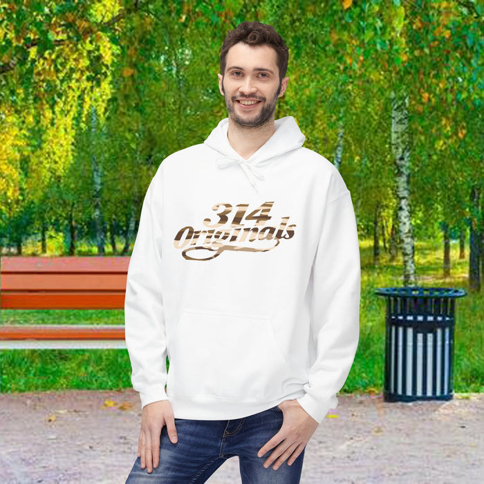 314 Originals Brown Camo Hoodie — Retro Script Logo Pullover - 314 Originals