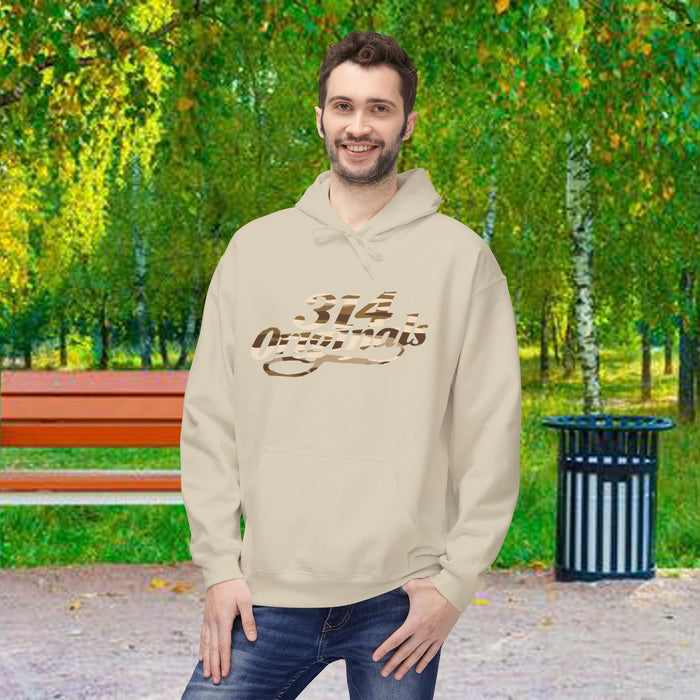 314 Originals Brown Camo Hoodie — Retro Script Logo Pullover - 314 Originals