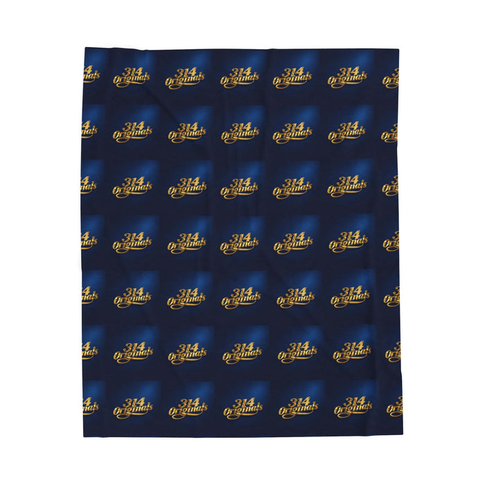 "314 Originals" Velveteen Plush Blanket – Navy Gold Repeating Logo Throw - 314 Originals