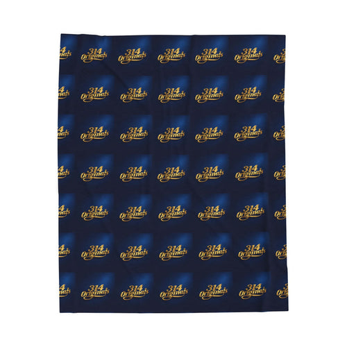"314 Originals" Velveteen Plush Blanket – Navy Gold Repeating Logo Throw - 314 Originals