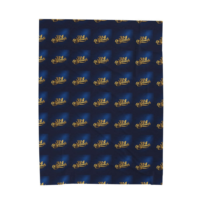 "314 Originals" Velveteen Plush Blanket – Navy Gold Repeating Logo Throw - 314 Originals