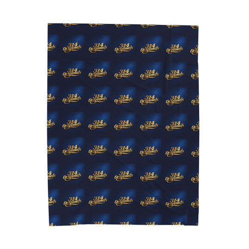 "314 Originals" Velveteen Plush Blanket – Navy Gold Repeating Logo Throw - 314 Originals