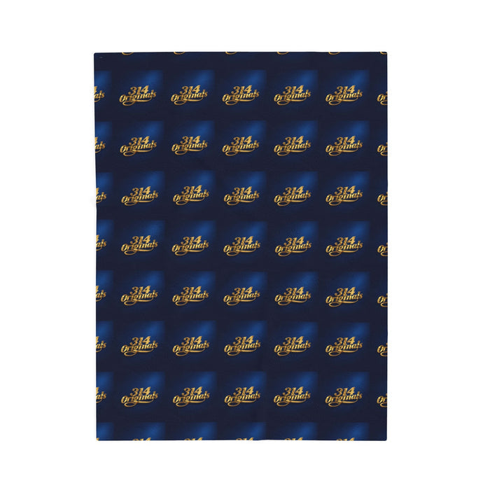 "314 Originals" Velveteen Plush Blanket – Navy Gold Repeating Logo Throw - 314 Originals