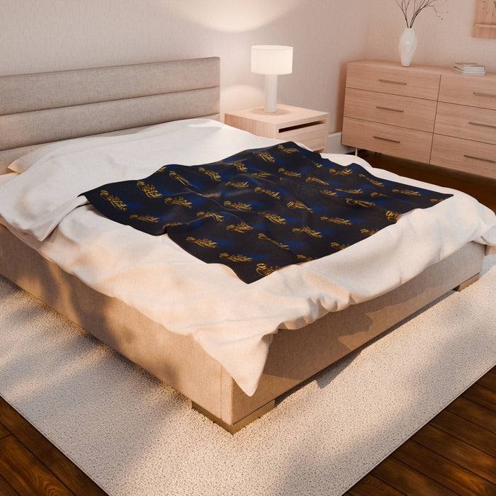 "314 Originals" Velveteen Plush Blanket – Navy Gold Repeating Logo Throw - 314 Originals