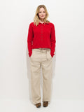 A woman in a red shirt and 9th Street Pant In Fine Wale Cord from Alex Mill.