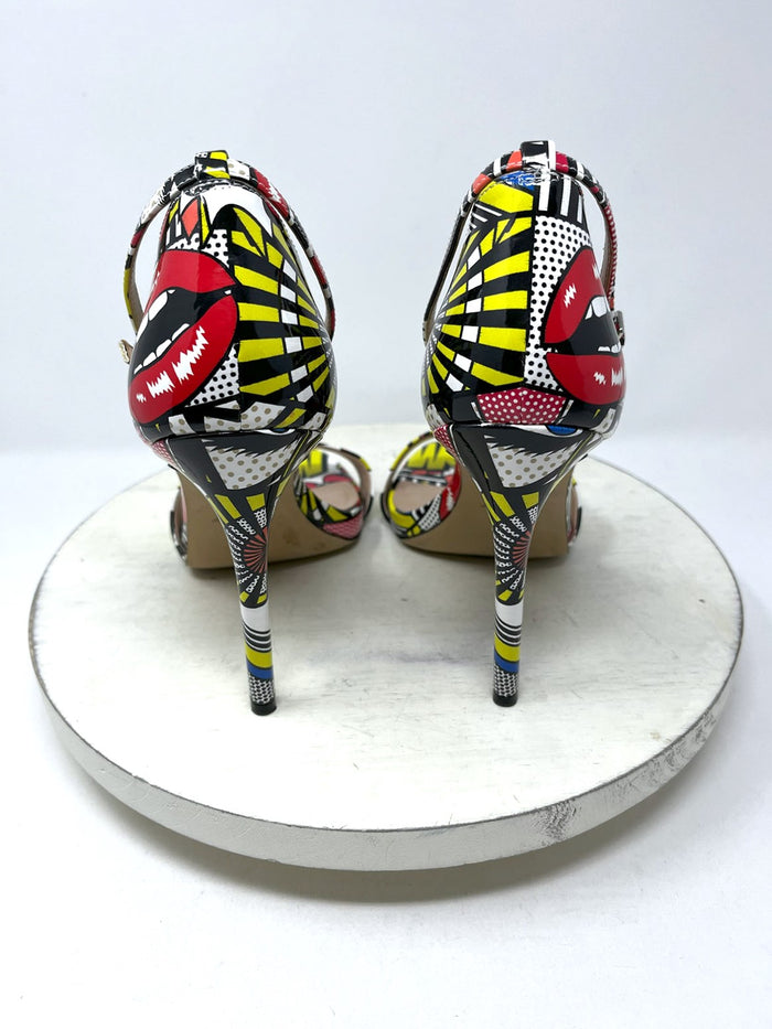 Aldo Size 10 (41) White Multi Pop Art Heeled Sandals
