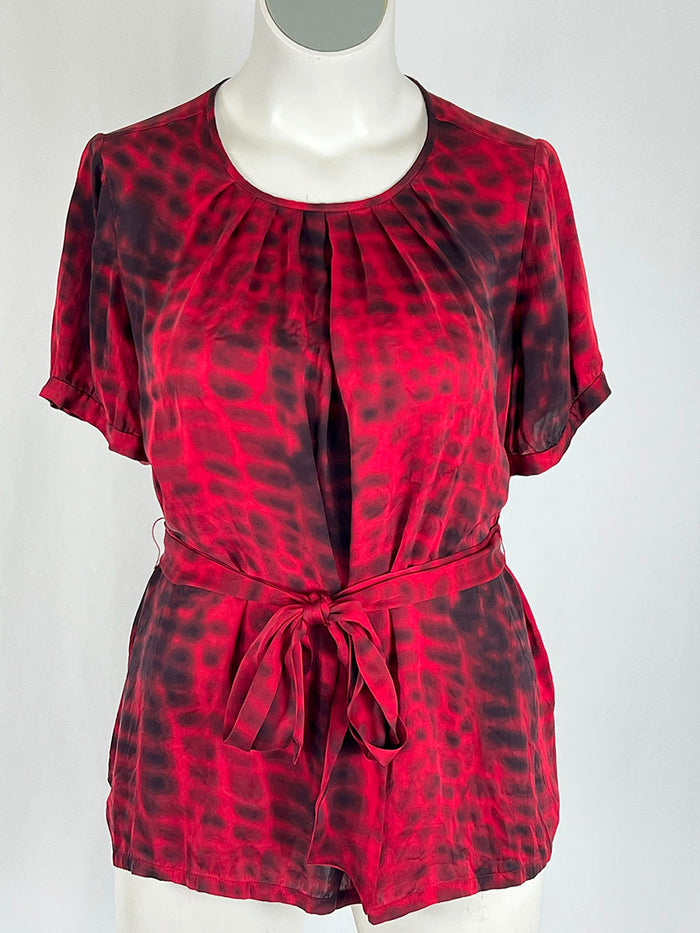 Alfani Size 16W Red & Black Tie-Dye Silk Shirt