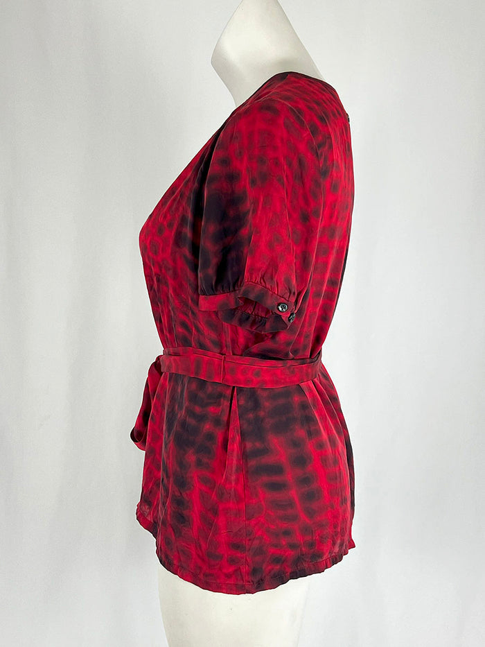 Alfani Size 16W Red & Black Tie-Dye Silk Shirt