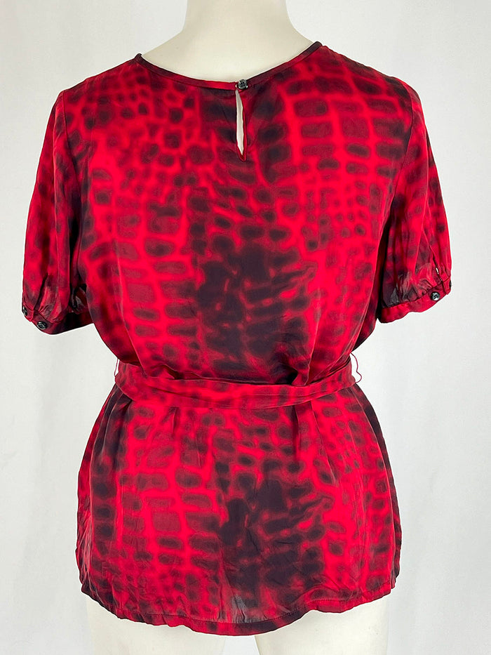 Alfani Size 16W Red & Black Tie-Dye Silk Shirt