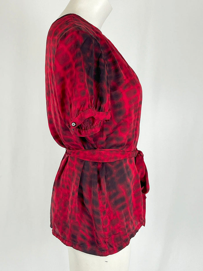 Alfani Size 16W Red & Black Tie-Dye Silk Shirt