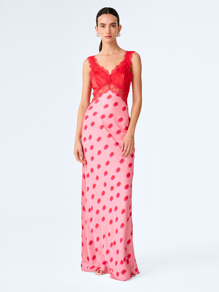 Allie Dress in Pink and Red Large Polka Dot