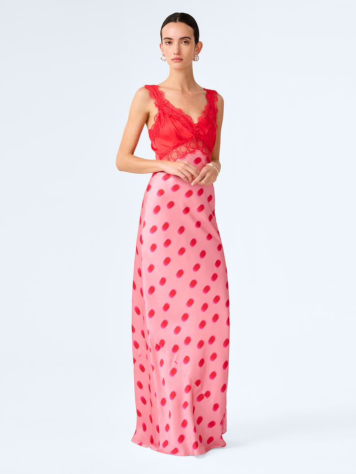 Allie Dress in Pink and Red Large Polka Dot