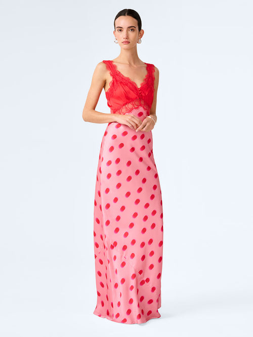 Allie Dress in Pink and Red Large Polka Dot