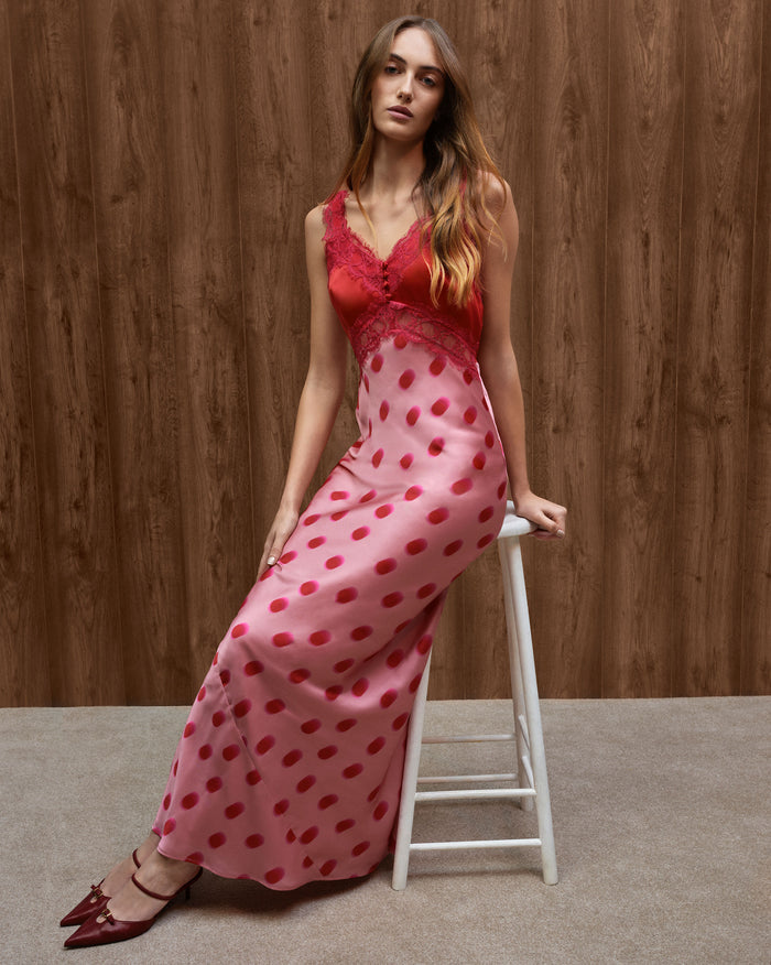 Allie Dress in Pink and Red Large Polka Dot