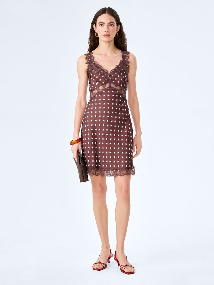 Allie Mini Dress in Brown Starburst