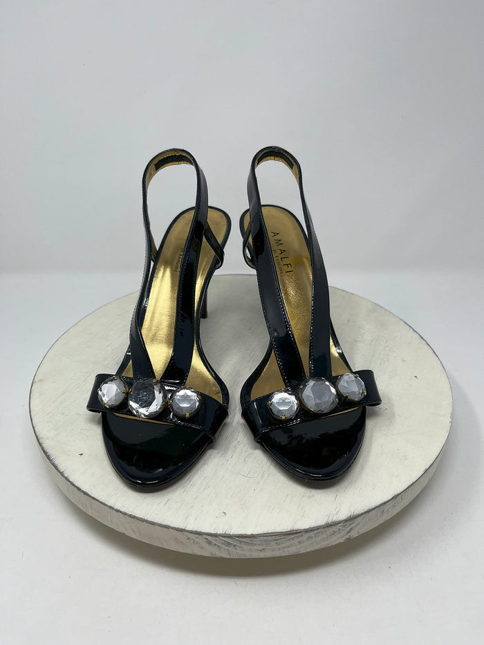 Amalfi Size 9.5 Black & Gold Jeweled Sandals