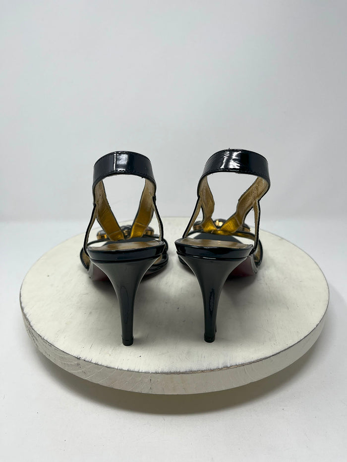 Amalfi Size 9.5 Black & Gold Jeweled Sandals