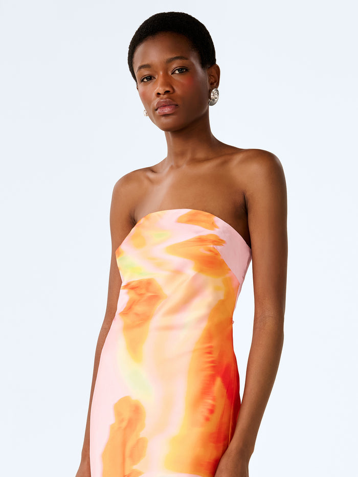Amdra Dress in Pink Glitched Floral Placement
