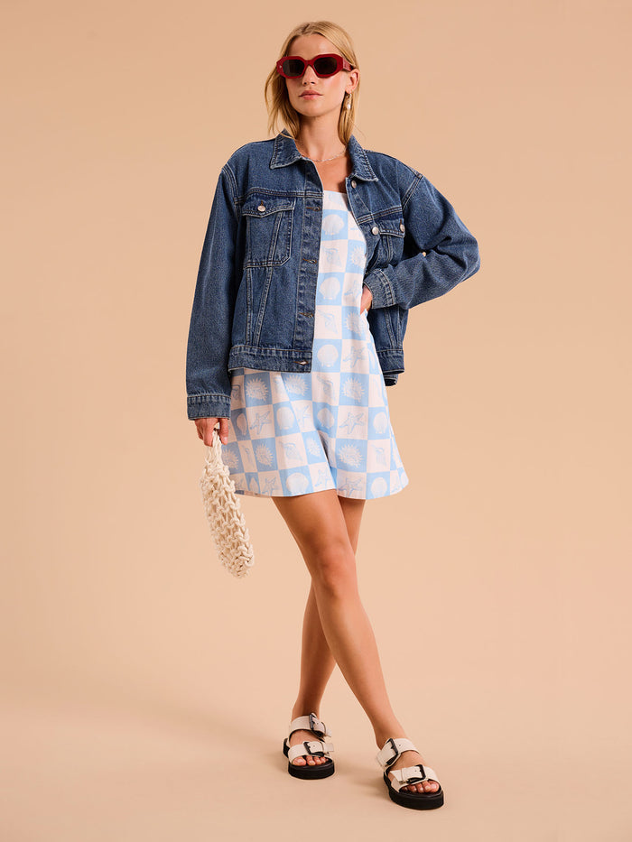 Annabella Dress in Shell Checkerboard Print