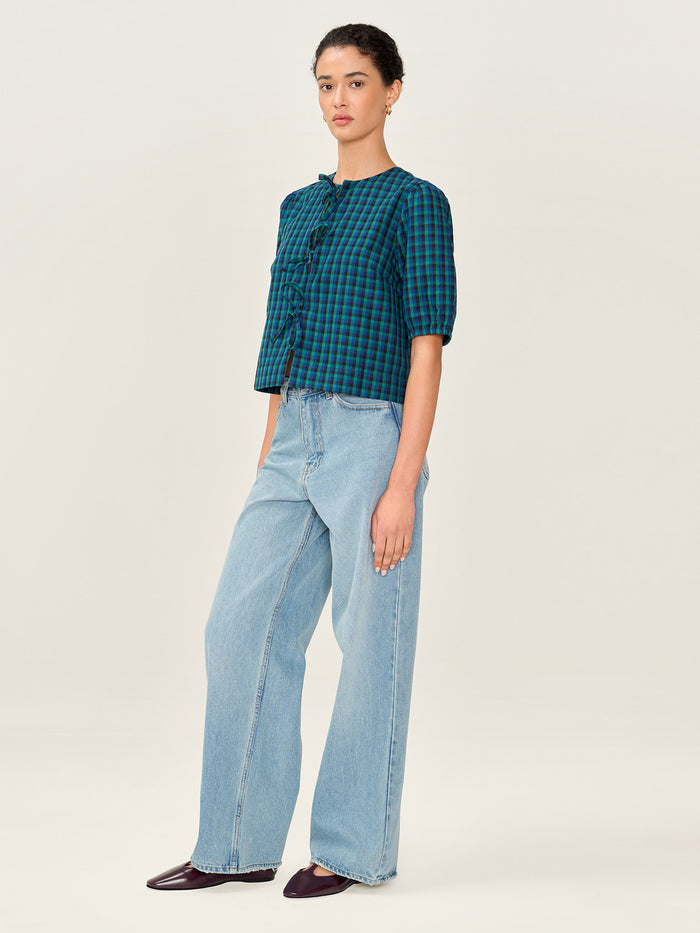 Apollo Blouse in Blue and Green Check