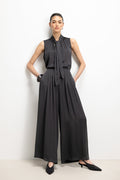 Arden Pleated Elastic Waist Satin Trousers | Anthracite