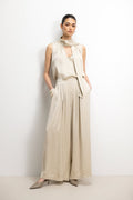 Arden Pleated Elastic Waist Satin Trousers | Honey