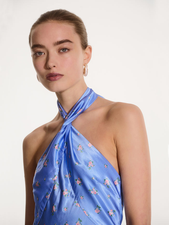 Arles Floral Dress in Light Blue