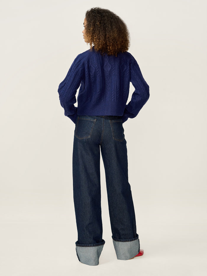 August Cable Cardigan in Navy