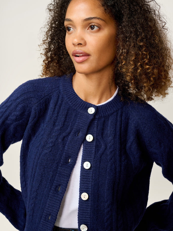 August Cable Cardigan in Navy