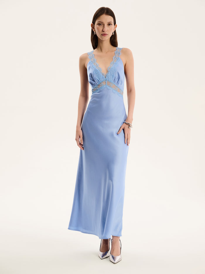 Aurelia Lace Trim Maxi Dress in Blue