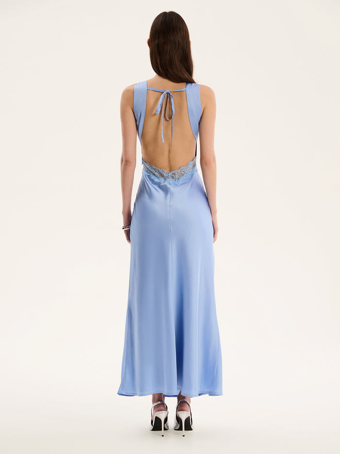 Aurelia Lace Trim Maxi Dress in Blue