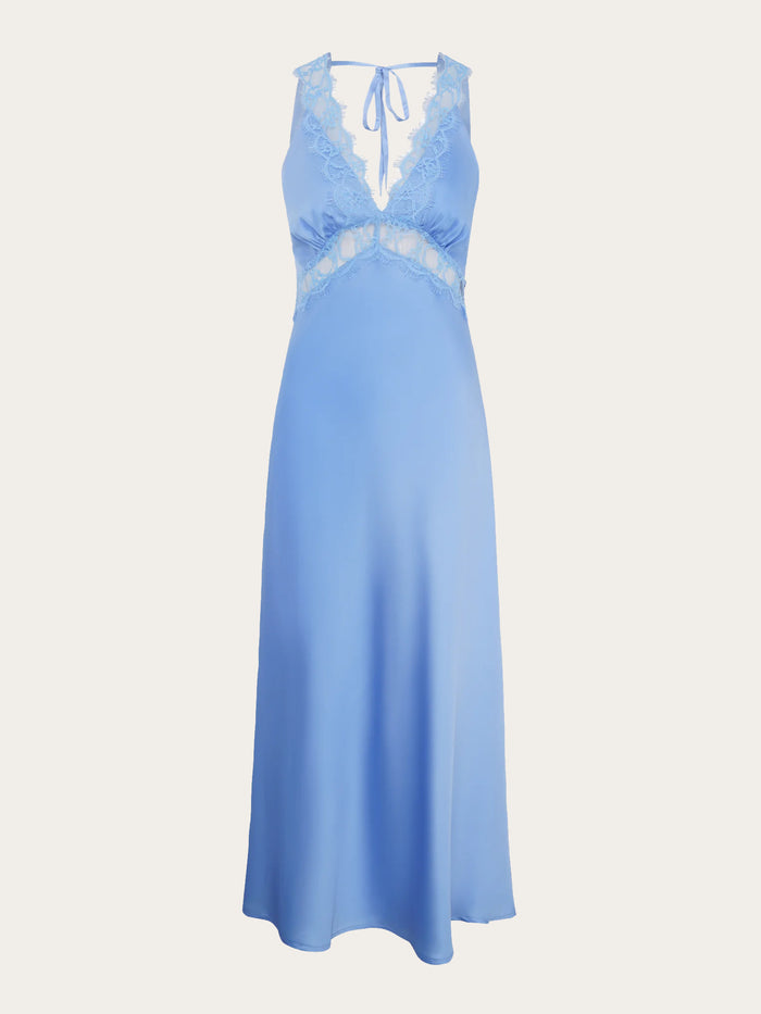 Aurelia Lace Trim Maxi Dress in Blue