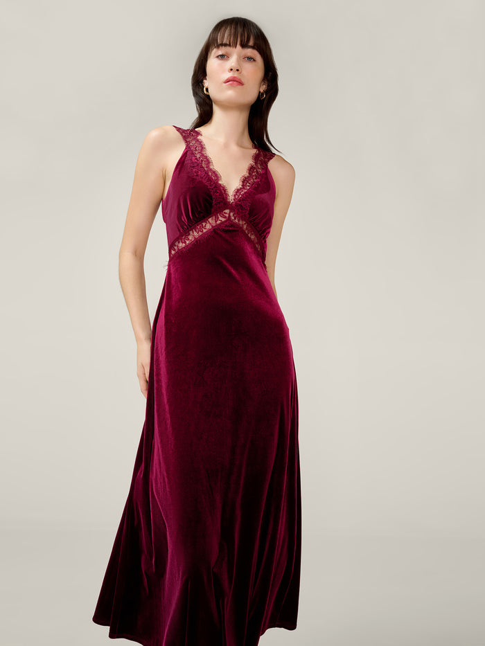 Aurelia Velvet Dress in Deep Wine