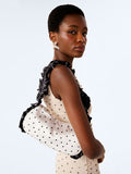 Azorez Frill Shoulder Bag in Black Polka Dot and White Polka Dot