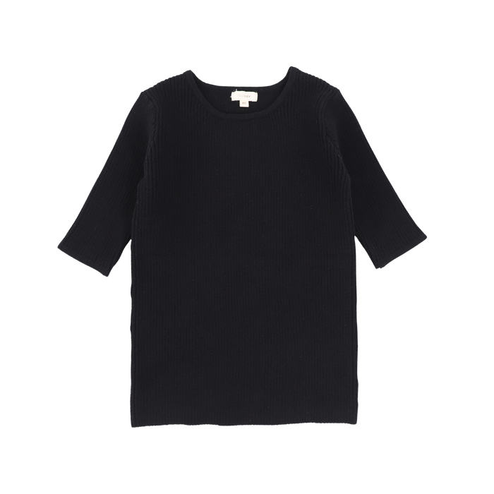 Basic Knit Three Quarter Sleeve Crewneck Sweater