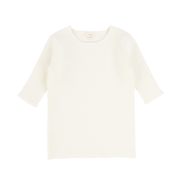 Basic Knit Three Quarter Sleeve Crewneck Sweater