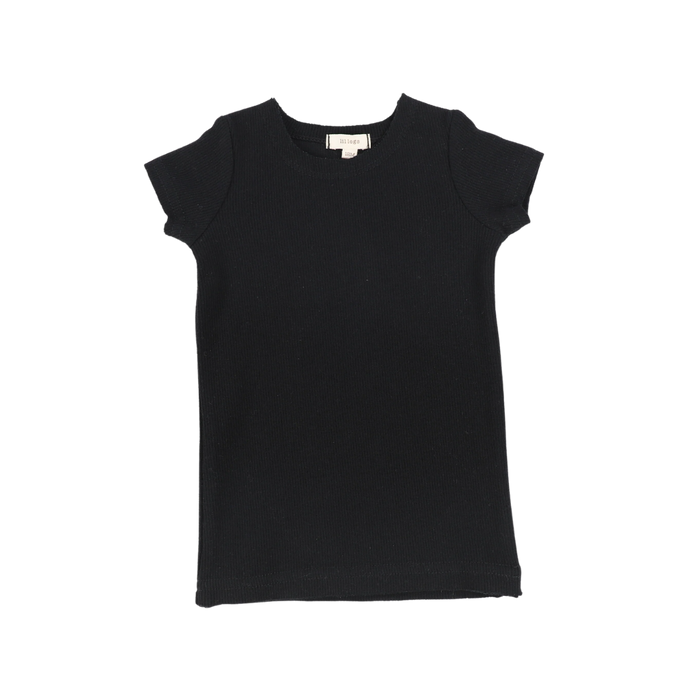 Basic Ribbed Short Sleeve Tee - Black