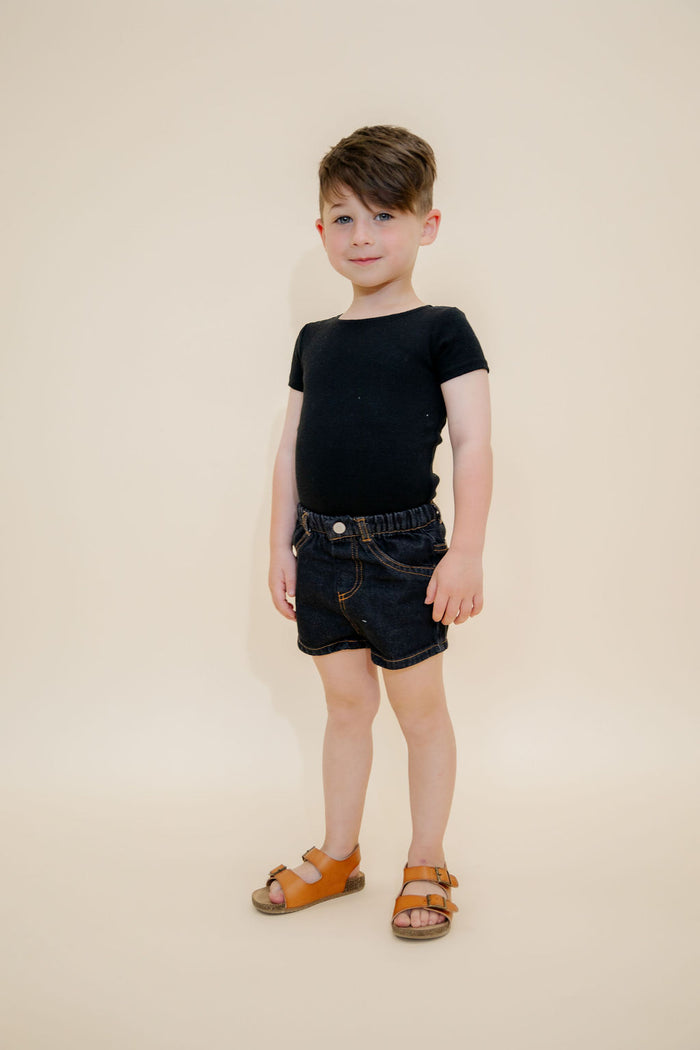 Basic Ribbed Short Sleeve Tee - Black