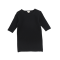 Basic Ribbed Three Quarter Sleeve Tee - Black