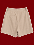 Beige Pleated Tailored Shorts