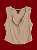 Beige Ribbed Button-Front Tank