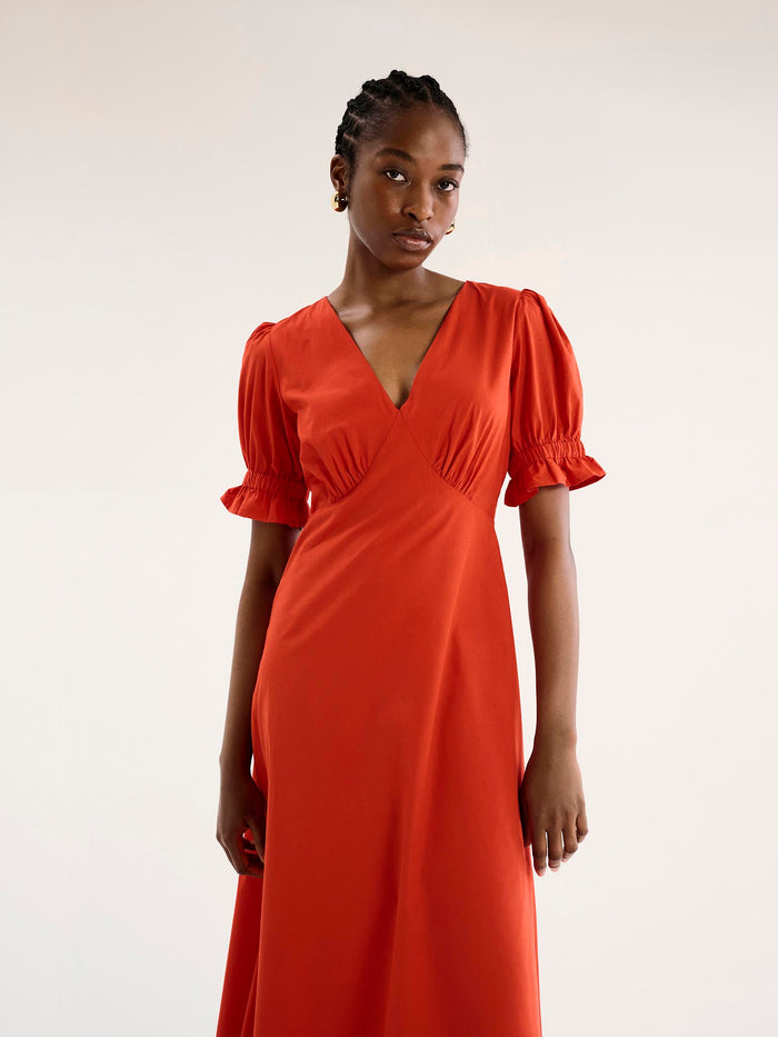 Beverly V Neck Dress in Red