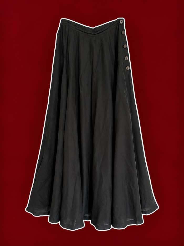 Black Button-Detail Flowy Maxi Skirt