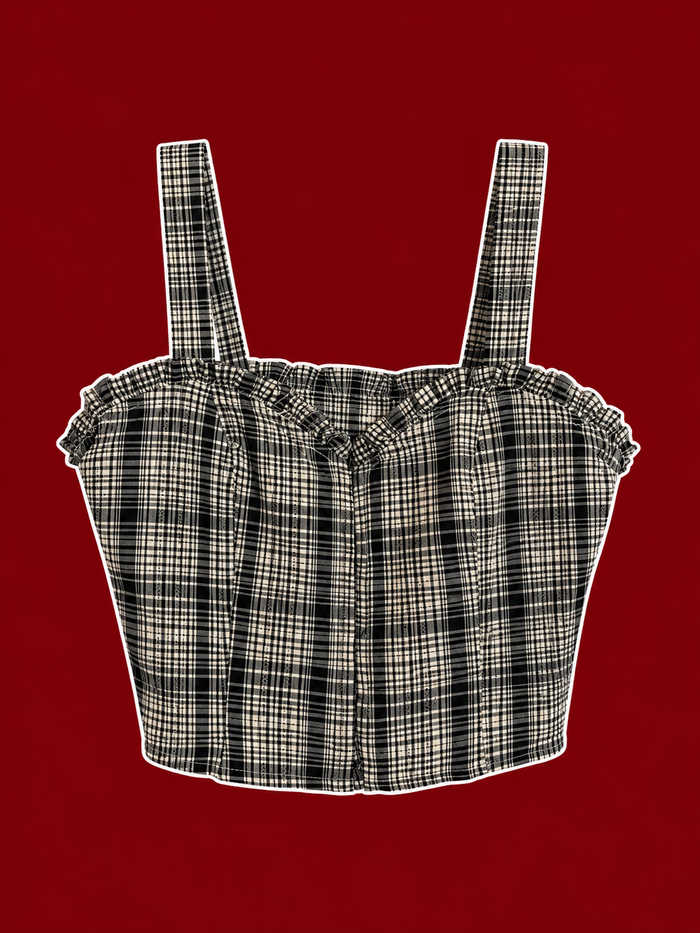 Black & Cream Plaid Corset Crop Top