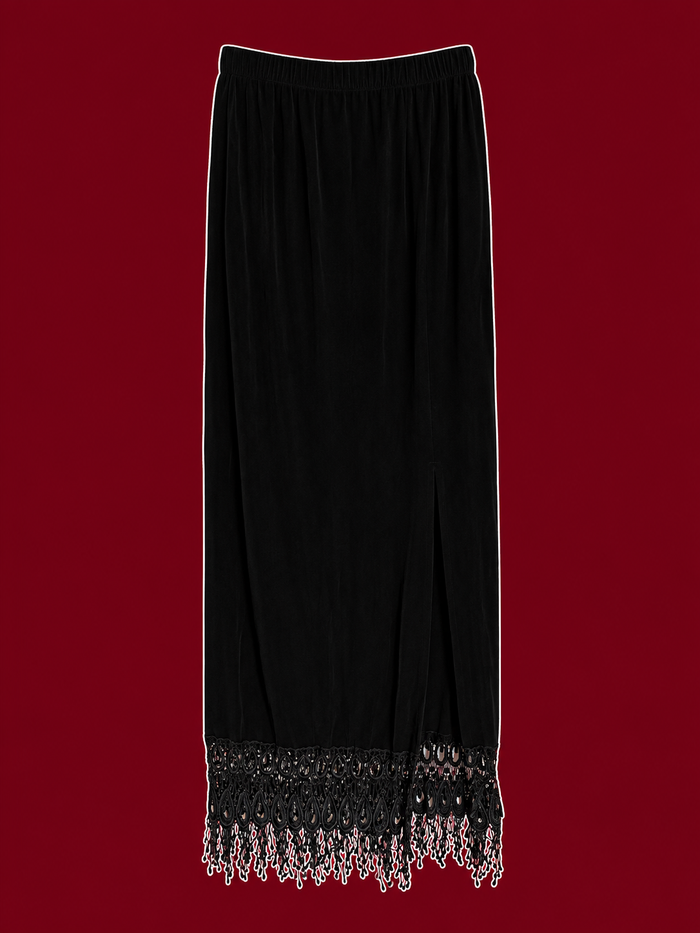 Black Crochet Fringe Maxi Skirt