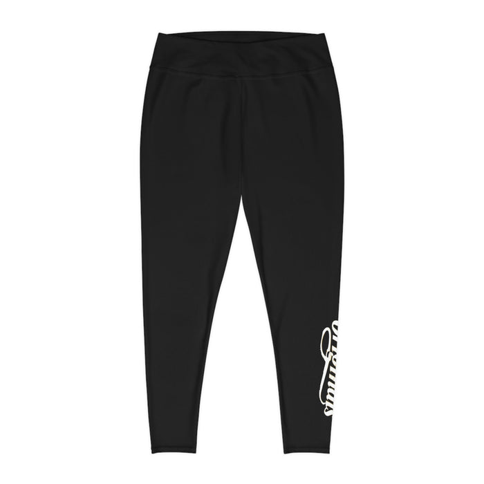 Black Plus Size Leggings — Subtle Side Script Graphic, Comfortable Everyday Activewear - 314 Originals