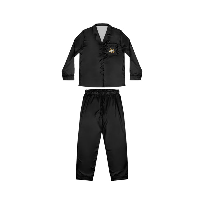 Black Satin Women's Pajama Set — Luxe Long-Sleeve Button Top & Elastic Waist Pants - 314 Originals