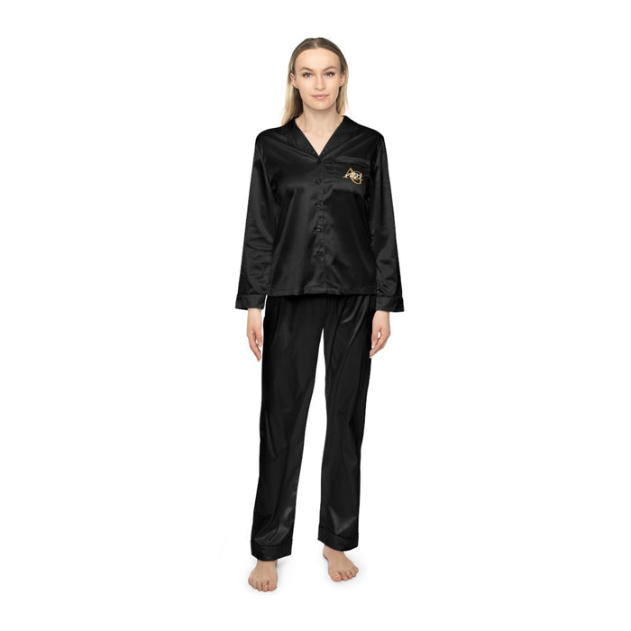 Black Satin Women's Pajama Set — Luxe Long-Sleeve Button Top & Elastic Waist Pants - 314 Originals
