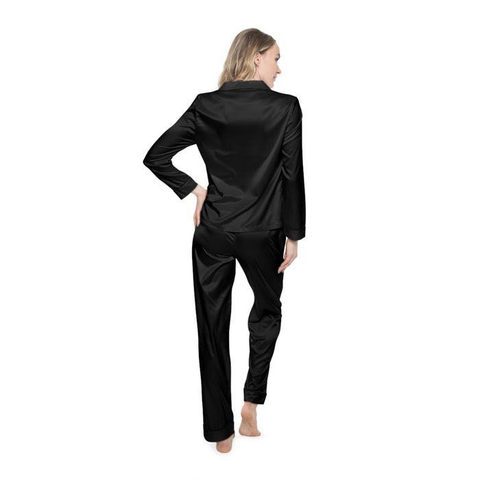 Black Satin Women's Pajama Set — Luxe Long-Sleeve Button Top & Elastic Waist Pants - 314 Originals