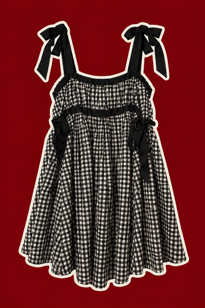 Black & White Gingham Bow-Tie Mini Dress